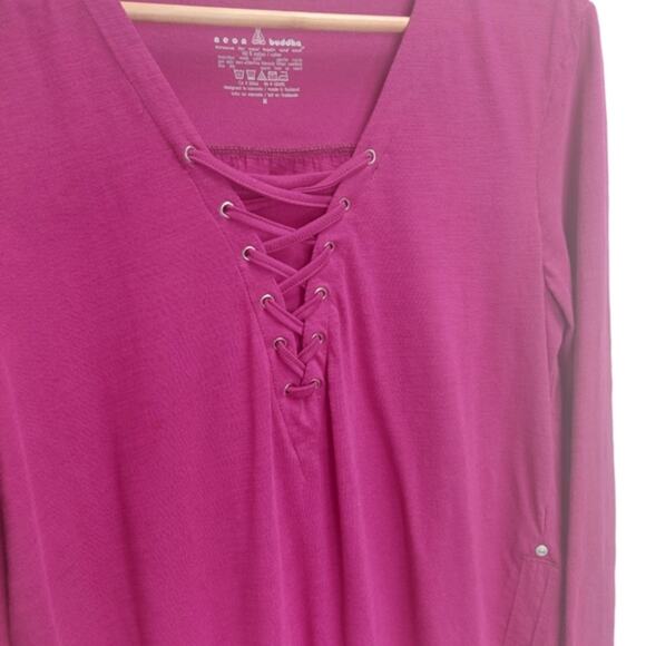Neon‎ Buddha V-Neck Front lace up  long sleeve tunic Size Medium - Picture 3 of 5